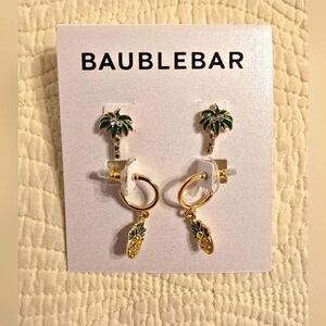 NWT BaubleBar 2 Earring Set With Palm Tree Studs & Dangling Pineapple
